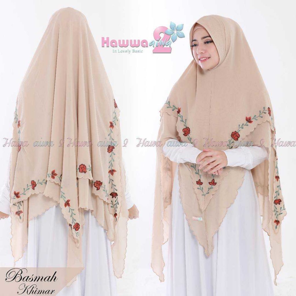 Khimar Basmah Vol 3 by HawwaAiwa Kerudung Bordir 2 Layer No 8 Coklat Susu