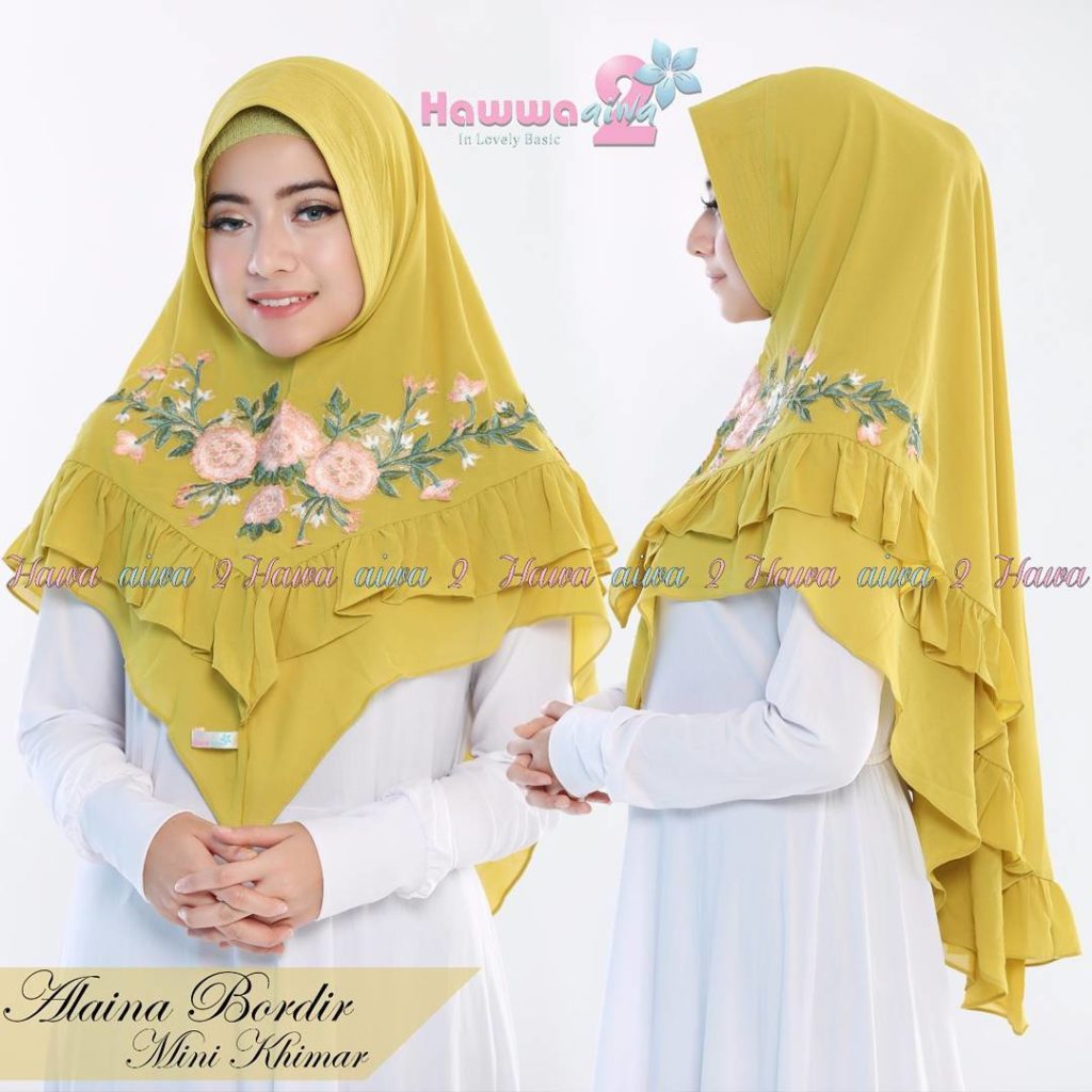 Khimar Alaina Bordir by Hawwa Aiwa Kerudung Pet Ceruty Babydoll 2 Layer No 01