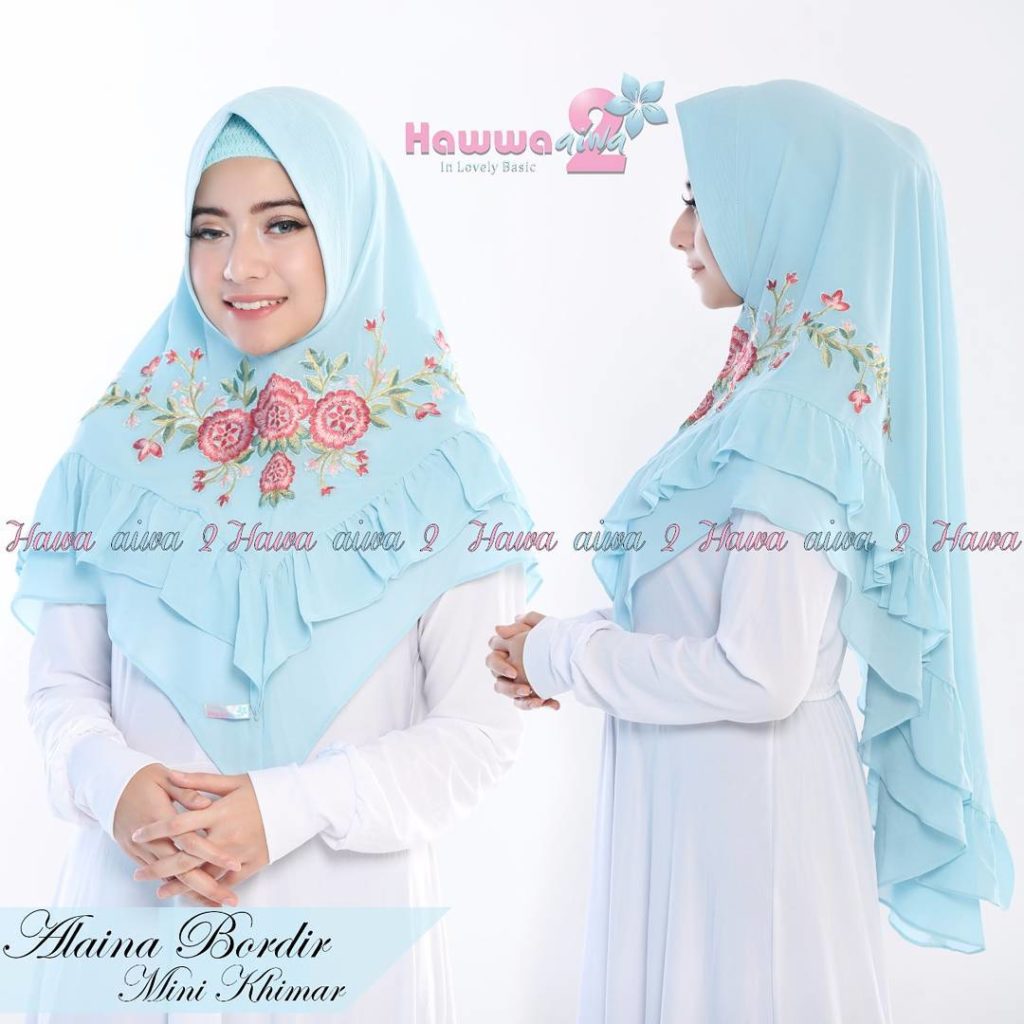 Khimar Alaina Bordir by Hawwa Aiwa Kerudung Pet Ceruty Babydoll 2 Layer No 02