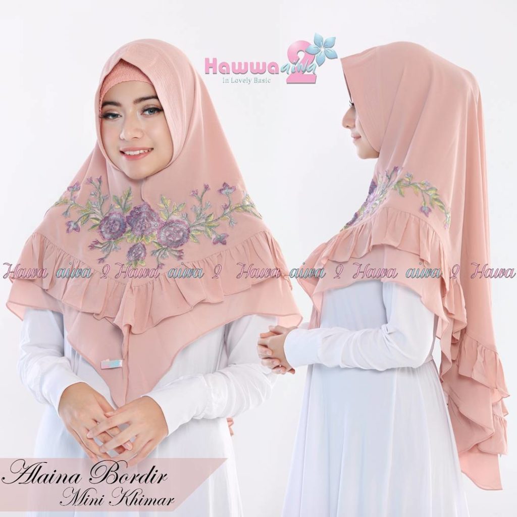 Khimar Alaina Bordir by Hawwa Aiwa Kerudung Pet Ceruty Babydoll 2 Layer No 03