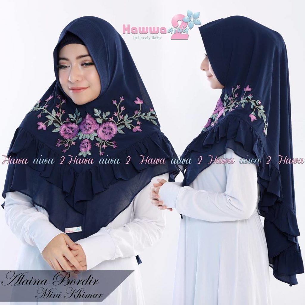 Khimar Alaina Bordir by Hawwa Aiwa Kerudung Pet Ceruty Babydoll 2 Layer No 04