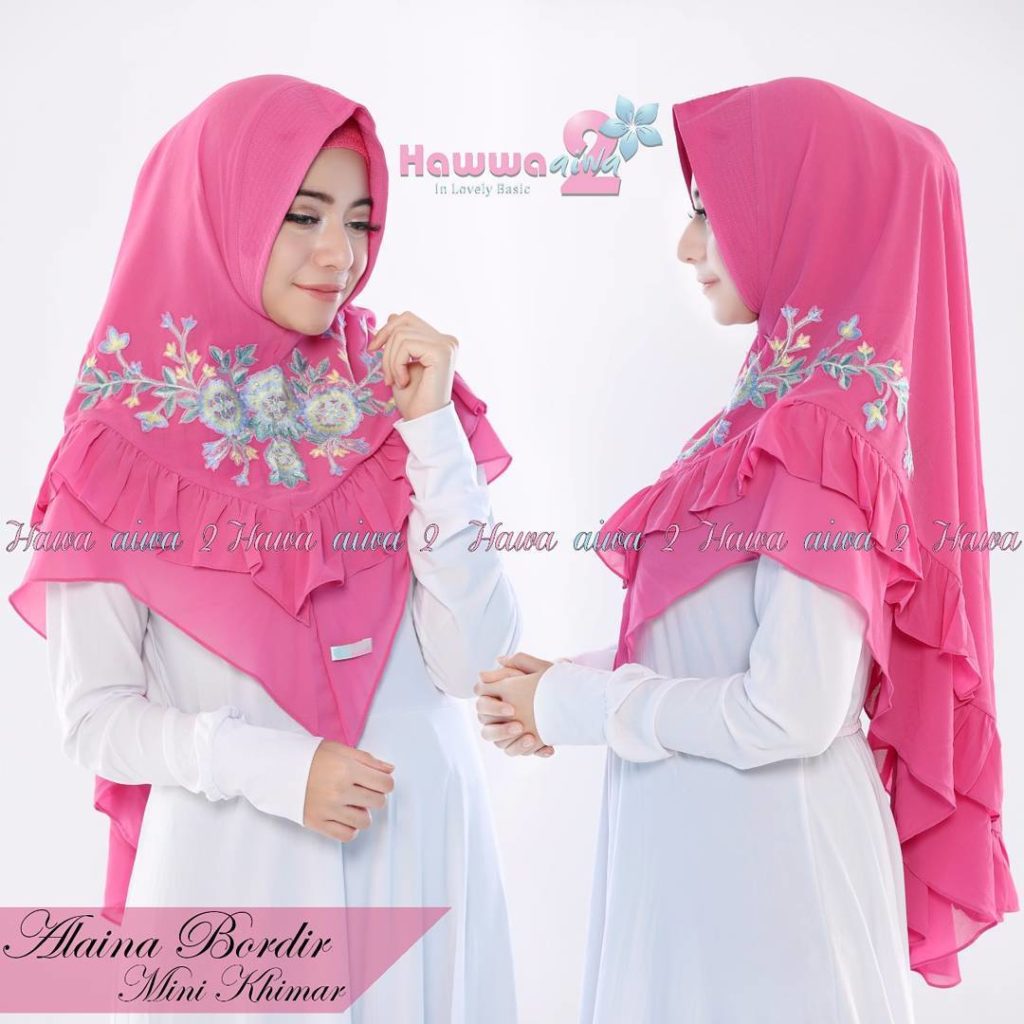 Khimar Alaina Bordir by Hawwa Aiwa Kerudung Pet Ceruty Babydoll 2 Layer No 06