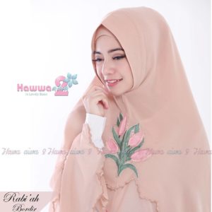 Khimar Rabi’ah Bordir Hawwa Aiwa Bahan Ceruty Babydoll 2 Layer