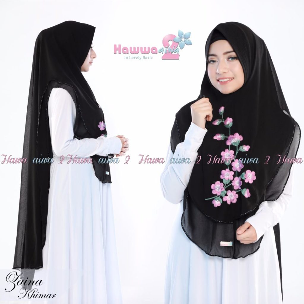 Khimar Zaina by Hawwa Aiwa Kerudung Bordir 2 Layer Bahan Ceruty Babydoll 6