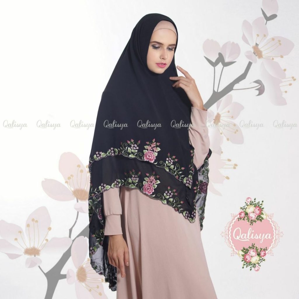 Khimar Nayyira by Qalisya Kerudung Syari Bordir 2 Layer Cerruti Babydoll No 1