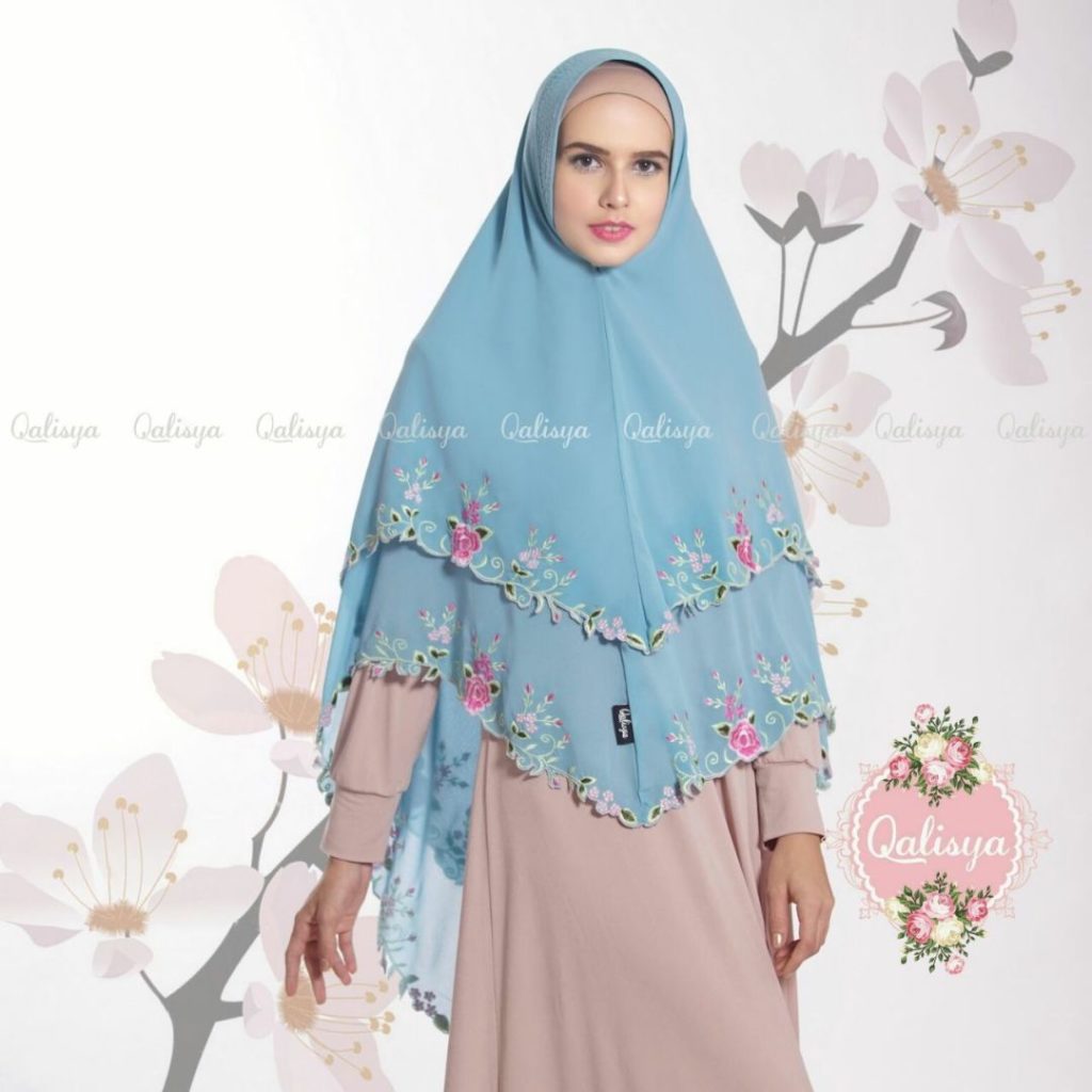 Khimar Nayyira by Qalisya Kerudung Syari Bordir 2 Layer Cerruti Babydoll No 17