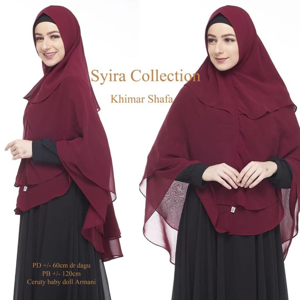 Khimar Shafa by Syira Collection Kerudung 3 Lapis Bahan Ceruti Babydoll 4 Warna Merah Marun