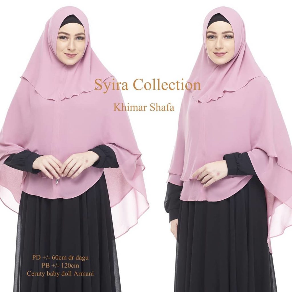 Khimar Shafa by Syira Collection Kerudung 3 Lapis Bahan Ceruti Babydoll 9 Warna Pink