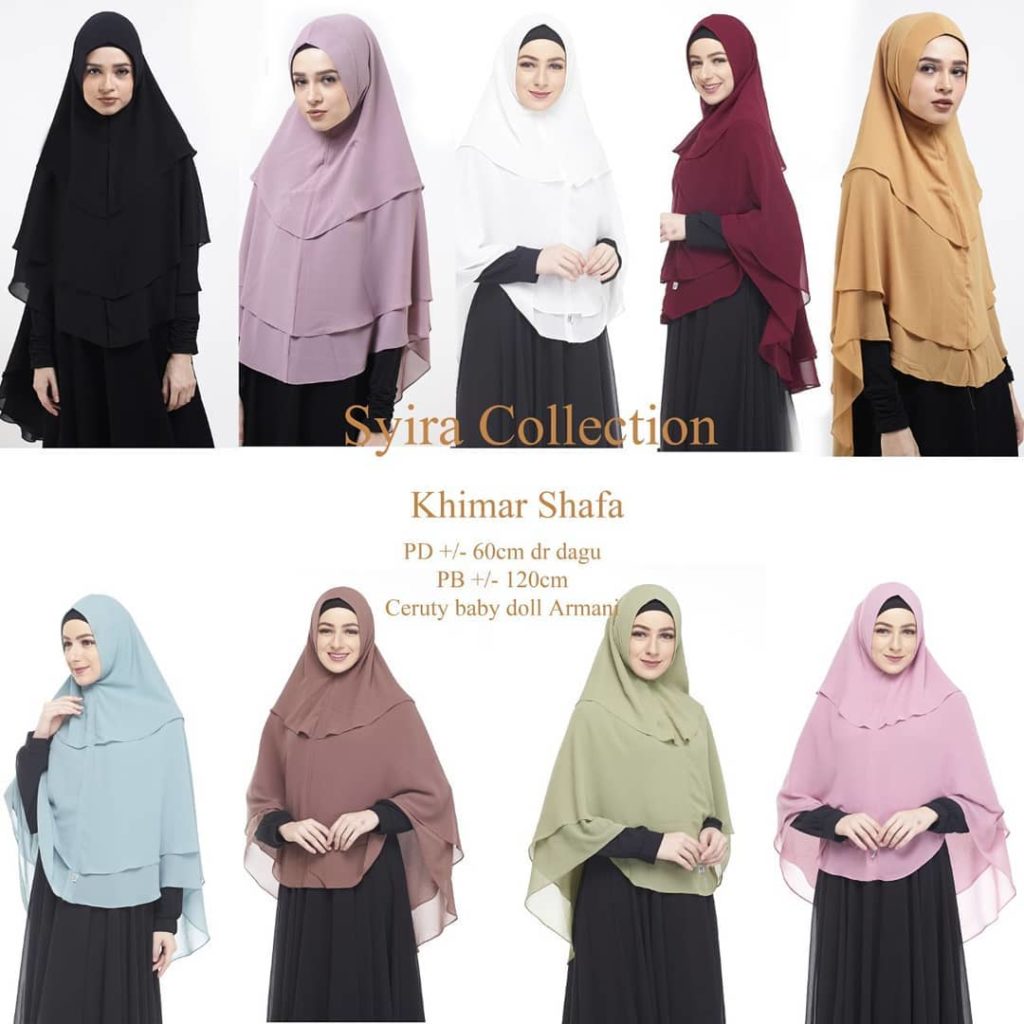 Khimar Shafa by Syira Collection Kerudung 3 Lapis Bahan Ceruti Babydoll Pilihan Warna