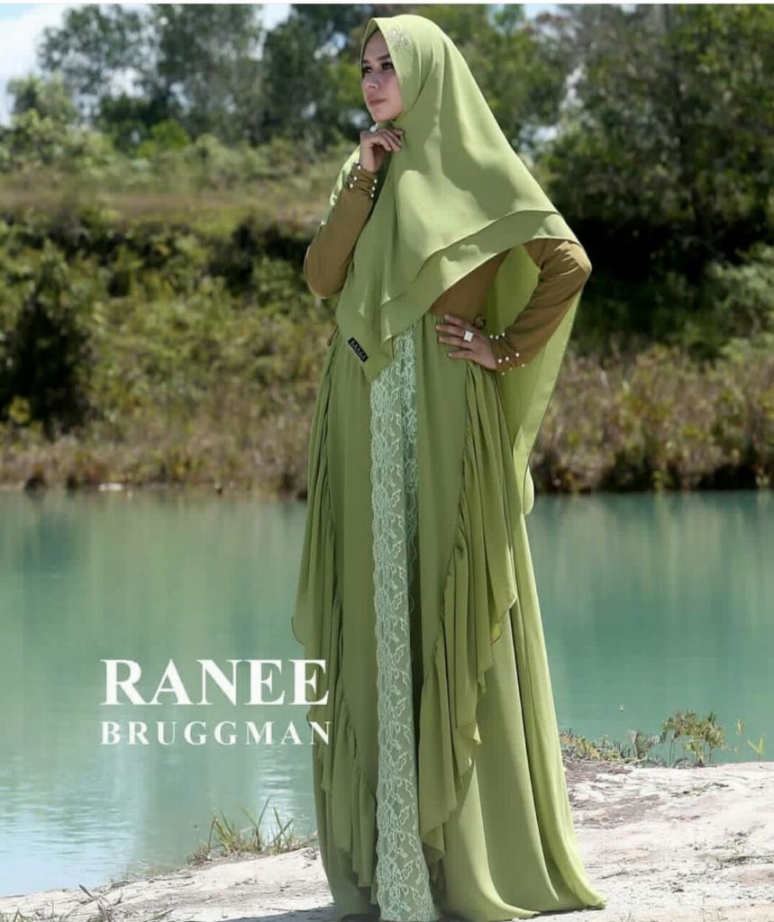 ALIYAH SYARI by RANEE BRUGGMAN Baju Gamis Syari Bahan Ceruty Mix Jersey 3 Warna Hijau Pikle