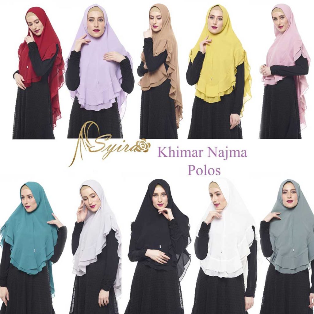 Khimar Najma Polos by Syira Kerudung 2 Layer Bahan Ceruty Ultimate Pilihan Warna