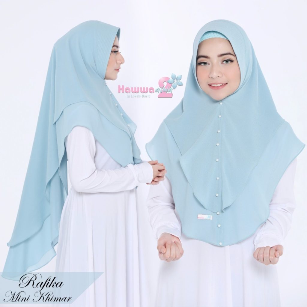 Khimar Rafika by Hawwa Aiwa Kerudung Simple 2 Lapis Bahan Ceruti Babydoll Aksen Mutiara 4 Warna Biru Muda