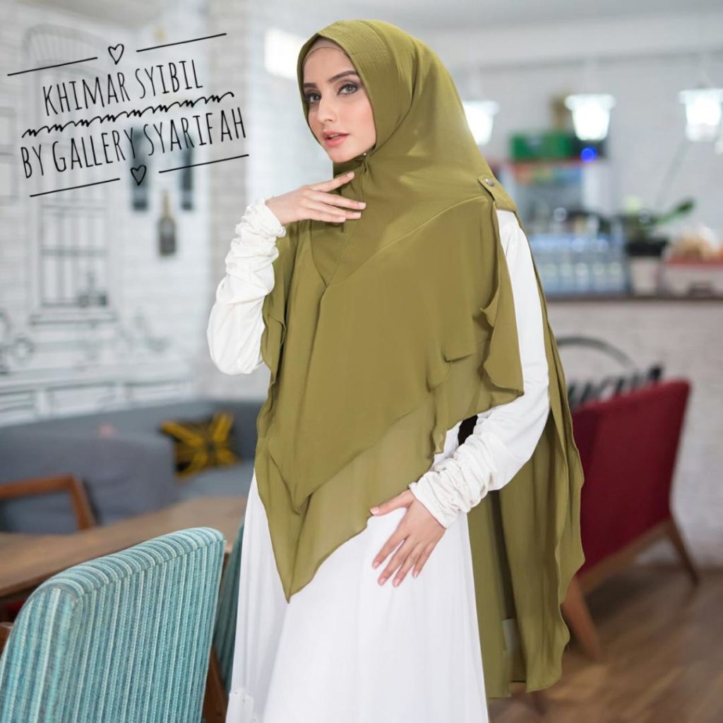 Khimar Syibil by Gallery Syarifah Kerudung 2 Lapis Bahan Ceruti Barbie 3 Warna Avocado